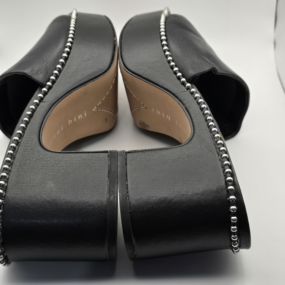 Gianni Bini Roemer Black Leather Ball Chain Platform Mule Sandal Size 8 - Picture 6 of 12